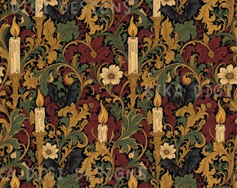 Gothic Damask Halloween Seamless Pattern Repeat Bats Fabric Pattern Digital Paper Sublimation Design for Scrapbooking Digital Download PNG