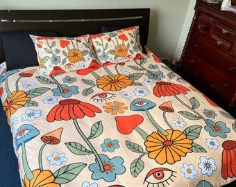 Mushroom Duvet Cover, Duvet Cover Full, Duvet Cover Queen, Duvet Cover King, Boho Duvet Cover, Duvet Cover Twin, Mushroom Bedding, Duvet Set