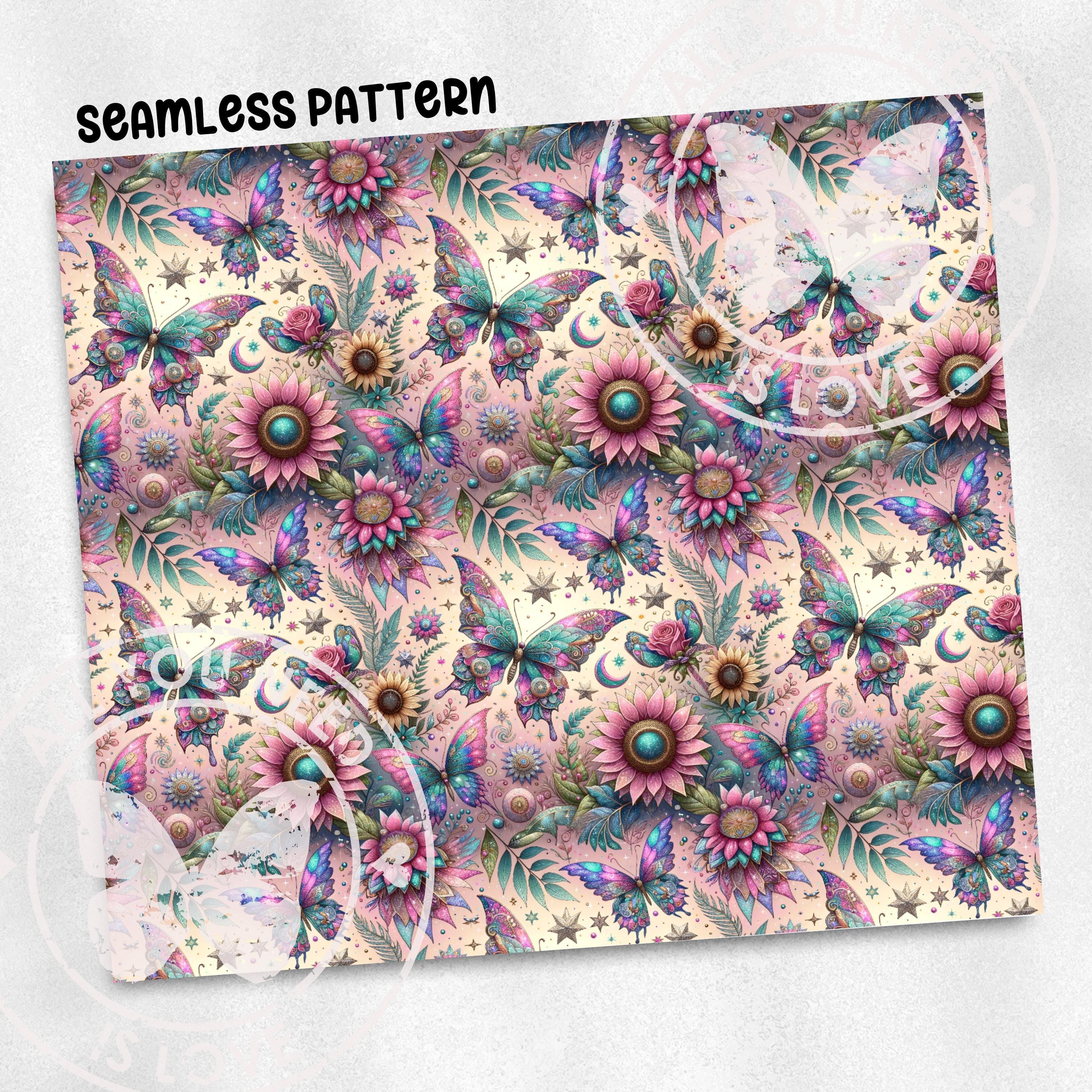 Pink Glitter Butterfly Seamless Pattern Flower Seamless Pattern Fabric ...