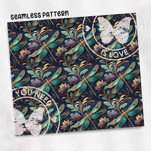 Dragonfly Flower Seamless Pattern Botanical Pattern Wallpaper Nursery Scrapbooking Sublimation Design File Cottagecore Digital Download