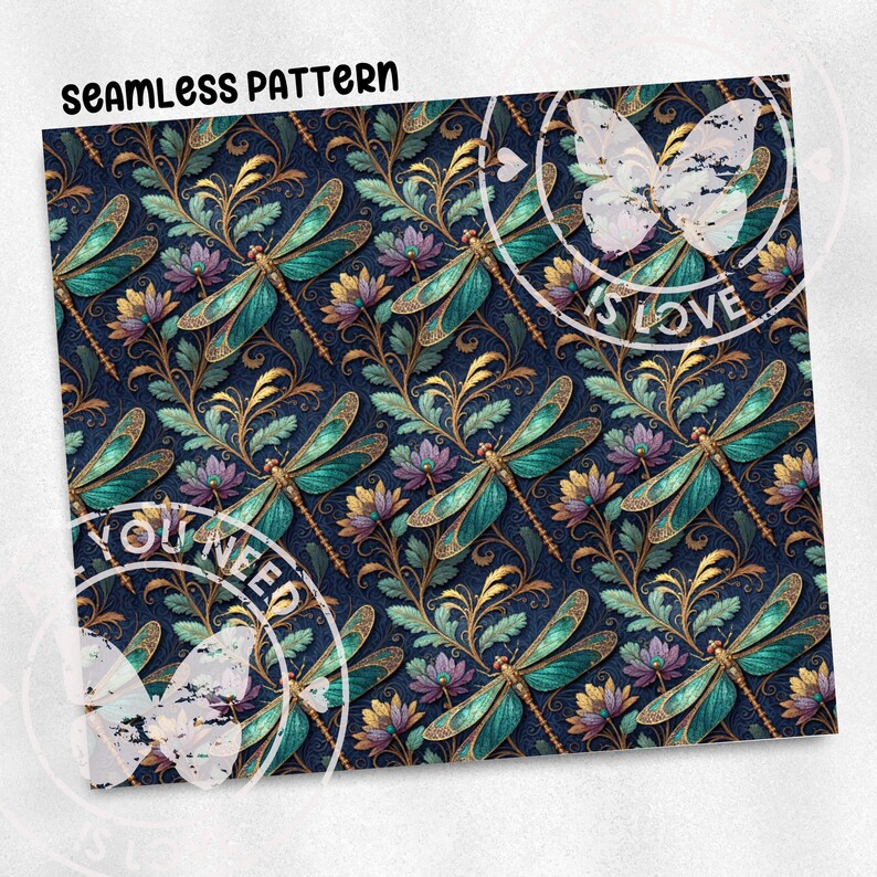 Dragonfly Flower Seamless Pattern Botanical Pattern Wallpaper Nursery Scrapbooking Sublimation Design File Cottagecore Digital Download