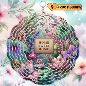 Spinner à vent plantes tropicales Home Sweet Home Sublimation Design, téléchargement numérique PNG, décoration de jardin, girouette, printemps de la jungle de Monstera png thumbnail