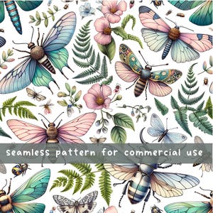 Botanisch naadloos patroon vlinders kevers insecten naadloos patroon stof patroon png vintage insecten herhalingspatroon commerciële licentie