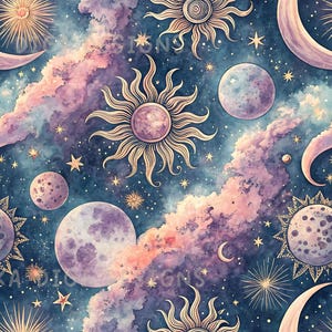 Galaxy Seamless Pattern Repeat Fabric Pattern Digital Paper Sublimation Design for Scrapbooking Digital Download PNG Celestial Moon