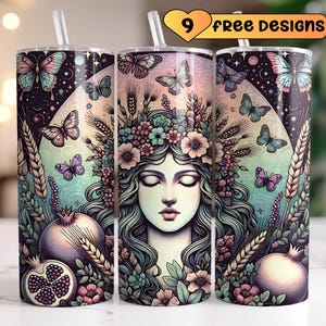 Papier d'emballage pour verre Perséphone, motifs de sublimation de verre de 20 oz, Art Perséphone, papier d'emballage fleur printanier, téléchargement numérique de la mythologie grecque