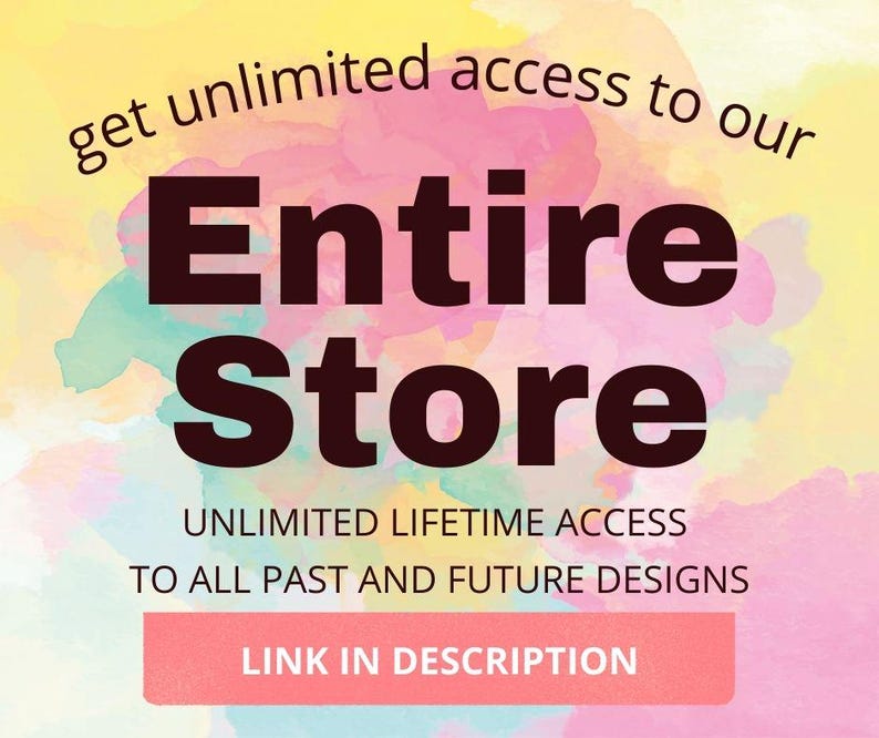 The image is a promotional banner for a store that offers unlimited lifetime access to all past and future designs.
