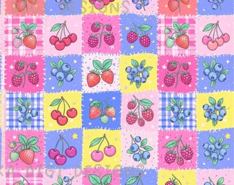 Berries 80s Pop Seamless Pattern Repeat Fabric Pattern Digital Paper Sublimation Design for Scrapbooking Digital Download PNG Patchwork