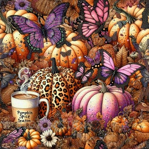 Pumpkin Spice Butterfly Seamless Pattern Repeat Fabric Pattern Digital Paper Sublimation Design for Scrapbooking Digital Download PNG Fall