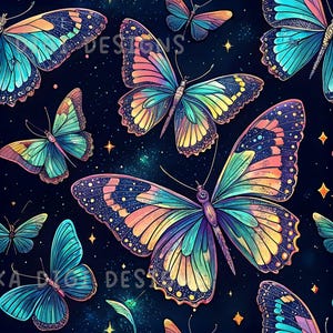 Neon Butterflies Seamless Pattern Repeat Fabric Pattern Digital Paper Sublimation Design for Scrapbooking Digital Download PNG Mystical