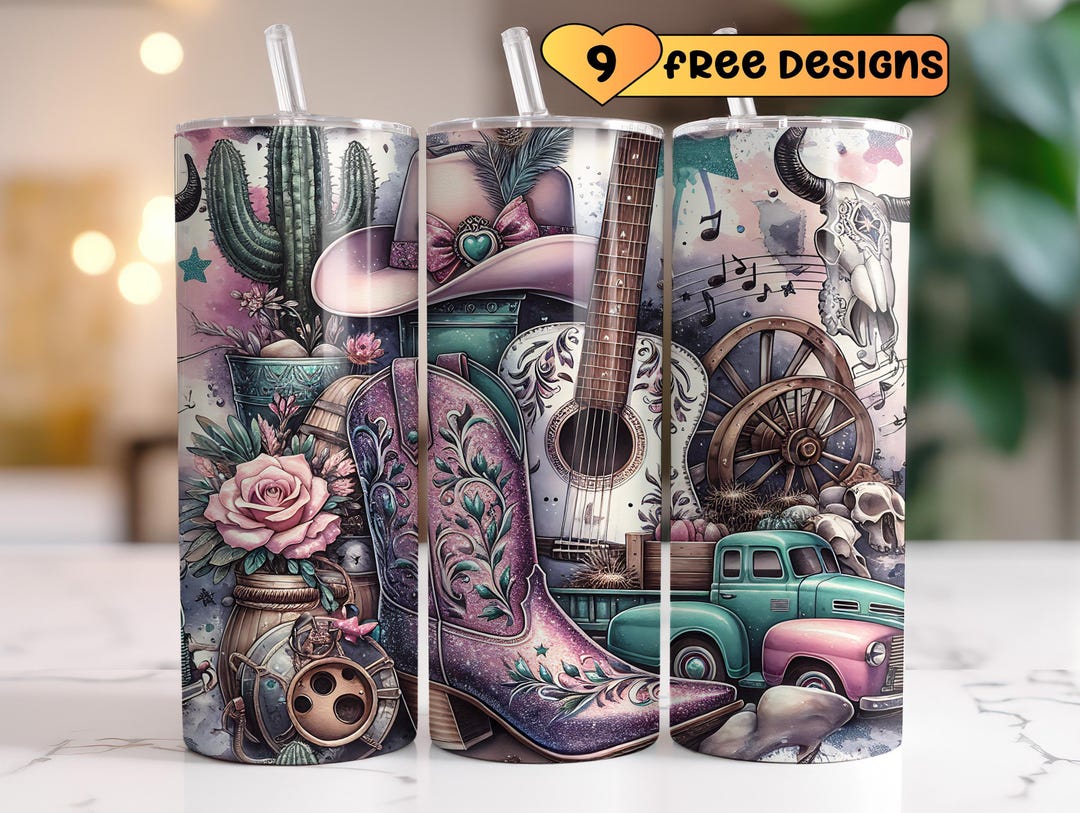 Western Pink Cowgirl Tumbler Wrap PNG, 20oz Skinny Sublimation Tumbler ...