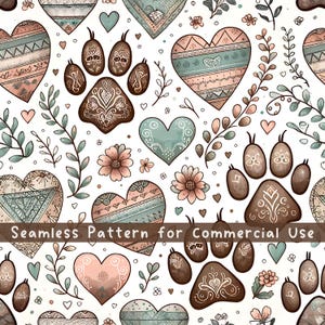 Modèle sans couture de pattes de bohème Téléchargement instantané de fichier d'impression numérique à usage commercial illimité Sublimation POD pattes d'animal de compagnie mignon modèle sans couture PNG