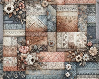 Floral Lace Quilt Seamless Pattern Repeat Fabric Pattern Digital Paper Sublimation Design for Scrapbooking Digital Download PNG Patchwork