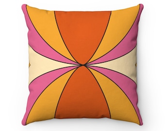 Retro 70s Throw Pillow, Retro Stripes, Retro Decor, 70s, Orange Throw Pillow, Boho Throw Pillow, 14x14 Pillow Cover, Unique Throw Pillow