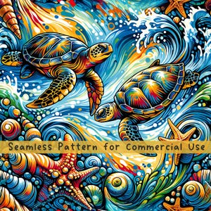 Sea Turtle Seamless pattern Tortoise Seamless Pattern Fabric PNG Repeat Pattern Commercial License Fabric Design Turtles Ocean Creatures PNG
