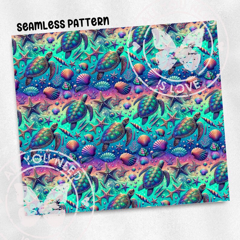 Sea Shells Turtle Seamless Pattern Repeat Fabric Pattern Digital Paper ...