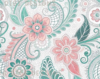 Floral Botanical Lace Seamless Pattern Repeat Fabric Pattern Digital Paper Sublimation Design for Scrapbooking Digital Download PNG