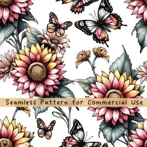 Vintage modèle sans couture papillon fleur modèle sans couture modèle de tissu tournesols modèle botanique licence commerciale cottagecore PNG