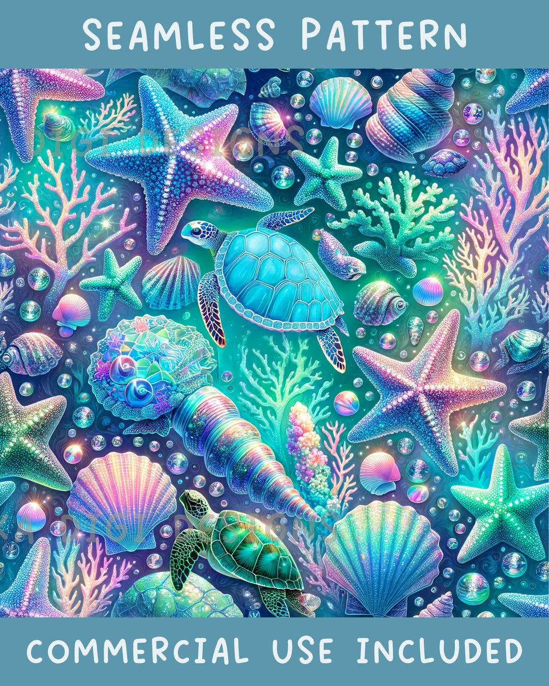 Vibrant Ocean Turtle Seamless Pattern Repeat Fabric Pattern Digital ...