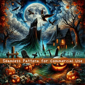The Reaper Seamless pattern Holographic Halloween Sublimation Design Halloween Png Seamless spooky season Digital File Pumpkins Cemetary