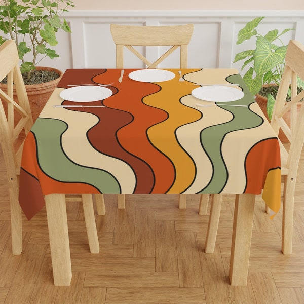 70er Jahre Tischdecke, Vintage Tischdecke, Orange Tischdecke, Individuelle Tischdecke, Quadratische Tischdecke, Küchentisch, Esstischbezug, Retro Tisch