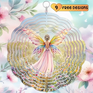 Spinner à vent féerique lunatique fée éthérée, décoration extérieure de fée, cadeau holographique de girouette de jardin de printemps, sublimation fée PNG