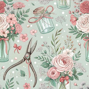 Motivo floreale senza soluzione di continuità, motivo ripetuto per tessuti, design digitale per sublimazione su carta per scrapbooking, download digitale PNG, negozio di fiori