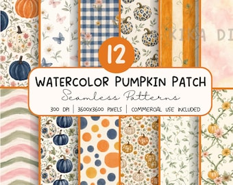 Kawaii Pumpkin Bow Plaid Seamless Pattern Bundle,  Autumn Fall Digital Paper PNG,  Sublimation Design, Repeat Pattern Digital Download