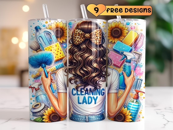 Cleaning Lady Tumbler Wrap, Cleaner Squad 20oz Skinny Sublimation Tumbler Wrap, House Chores Digital Design Housekeeper School Janitor Gift