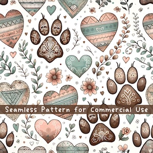 Boho Paws seamless pattern Unlimited Commercial Use digital print file instant download Sublimation POD Cute Pet Paws seamless Pattern PNG