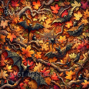 Fall Season Seamless Pattern Creepy Halloween Bats Spiders Sublimation Design Png Repeating Pattern Digital Download Commercial License