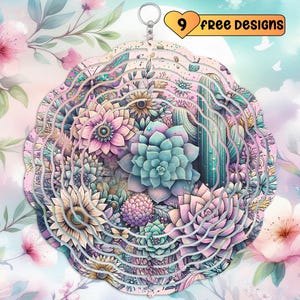 Plantes succulentes tournesol éolienne sublimation Design PNG en téléchargement numérique, décoration de jardin, girouette, tournesols désert printemps extérieur aztèque