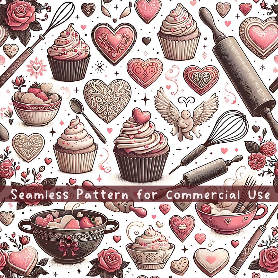 Baking Seamless Pattern Valentine's Day Seamless Pattern Fabric Pattern ...