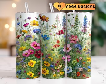 Wildblumen Tumbler Wrap 20 Unzen Tumbler Sublimation Design Floral Tumbler Wrap Nahtlos 20 Unzen Skinny Digital Download png Cottagecore Tumbler