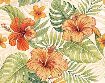 Patrón sin costuras de flor de hibisco, patrón de tela repetida, diseño de sublimación de papel digital para scrapbooking, descarga digital PNG tropical