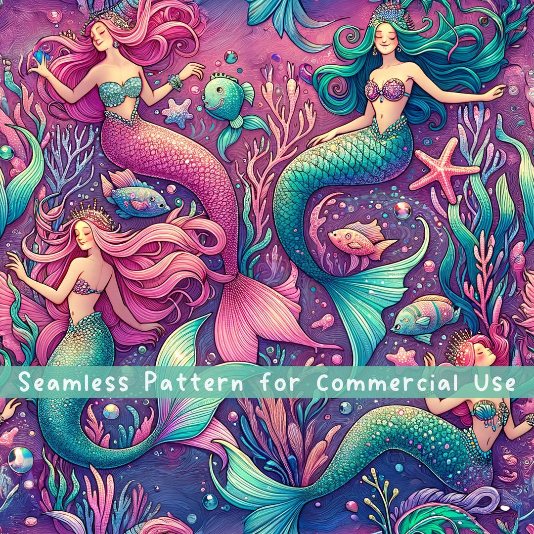 Mermaid Pattern Rint Mermaid Seamless Pattern Sea Witches Seamless Pattern Fabric PNG Repeat ...