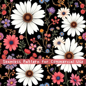 Motif floral sans couture, botanique, fleurs sauvages, vintage, motif numérique, téléchargement immédiat, scrapbooking, usage commercial, sublimation, POD