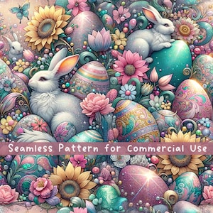 Easter Bunny seamless pattern Unlimited Commercial Use digital print file instant download Sublimation POD Easter Eggs seamless Pattern