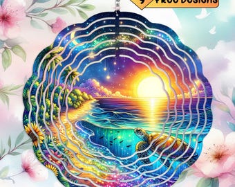 Sea Turtle Wind Spinner Sublimation Design, Digital Download, Garden Decor, Windspinner, Outdoor Sea Animal Ocean Beach Tropical Island PNG