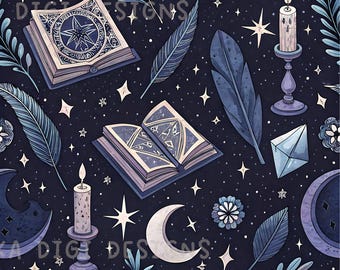 Dark Academia Bookish Bezszwowy wzór powtarzający wzór tkaniny Cyfrowy papier sublimacyjny projekt do scrapbookingu Cyfrowe pobieranie PNG Świece