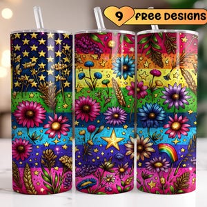 Envoltura de vaso con bandera del orgullo PNG, diseño de vaso delgado de sublimación de 20 oz, diseño de sublimación con bandera floral de los derechos de los homosexuales, descarga digital de la bandera del arcoíris