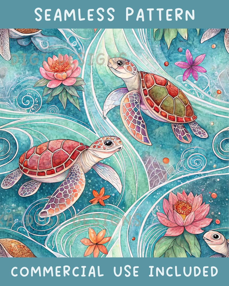 Under the Sea Turtles Seamless Pattern Repeat Fabric Pattern Digital ...