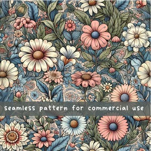 Floral Seamless Pattern, Botanical, Wildflowers, Vintage, Digital Pattern, Instant Download, Scrapbooking, Commercial Use, Sublimation, POD