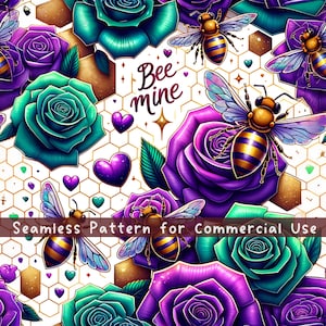 Abeille, mine, abeilles, et, roses, seamless, abeilles, seamless, modèle, tissu, modèle PNG Saint-Valentin, abeilles, répéter, modèle