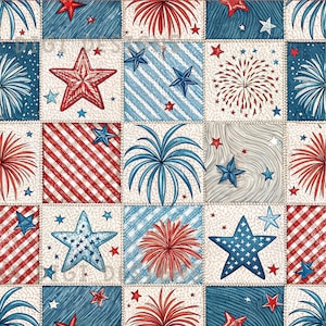 4th of July Patchwork Seamless Pattern Repeat Fabric Pattern Digital Paper Sublimation Design for Scrapbooking Digital Download PNG American
