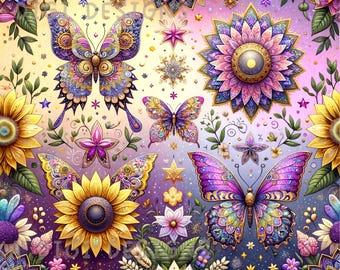 Purple Mystical Butterfly Seamless Pattern Repeat Fabric Pattern Digital Paper Sublimation Design for Scrapbooking Digital Download PNG