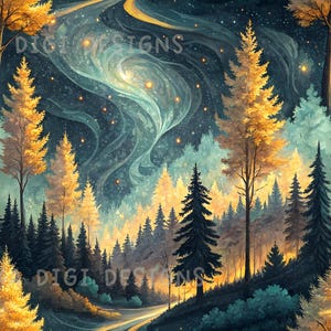 Night Pine Forest Seamless Pattern Repeat Fabric Pattern Digital Paper Sublimation Design for Scrapbooking Digital Download PNG Evergreen