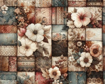 Fall Lace Seamless Pattern Repeat Fabric Pattern Digital Paper Sublimation Design for Scrapbooking Digital Download PNG Floral Patchwork