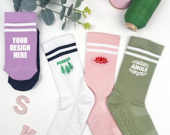 Custom Yoga Pilates Socks with your name,text,logo, Personalised Women’s Socks，Non Slip Trainer socks, personalized Socks for Yoga lovers