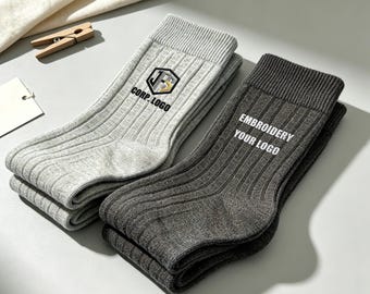 Custom Embroidered Logo Men's Socks,Premium Ribbed Office Commute Socks,Corporate Gift & Wedding Groomsmen Party Favors,Gift for Dad