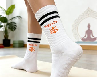 Custom Yoga Pilates Socks with your name,text,logo,  Non Slip Trainer socks,Personalised Women’s Socks, Party Favors Gift, Gift for Mom.